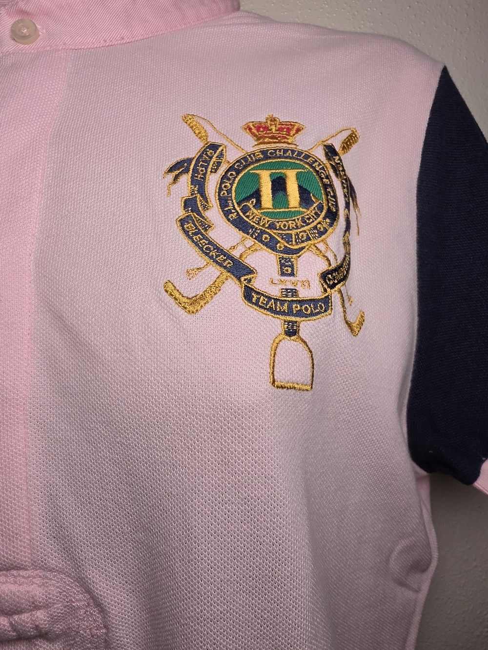 Ralph Lauren Light Pink Polo Midi Dress with Green and Navy Sleeves - Picture 2 of 9
